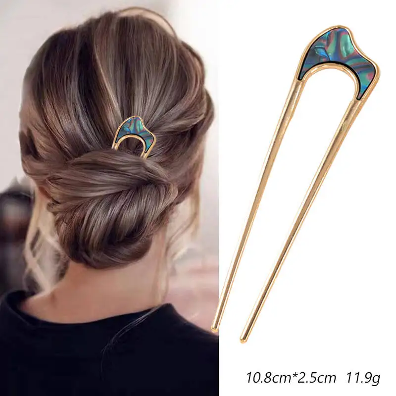 U-Shaped Hair Fork Fashion Metal Gold Color Shell Hairpin Geometric Headwear Hair Sticks Women Girls Hair Accessories image 6