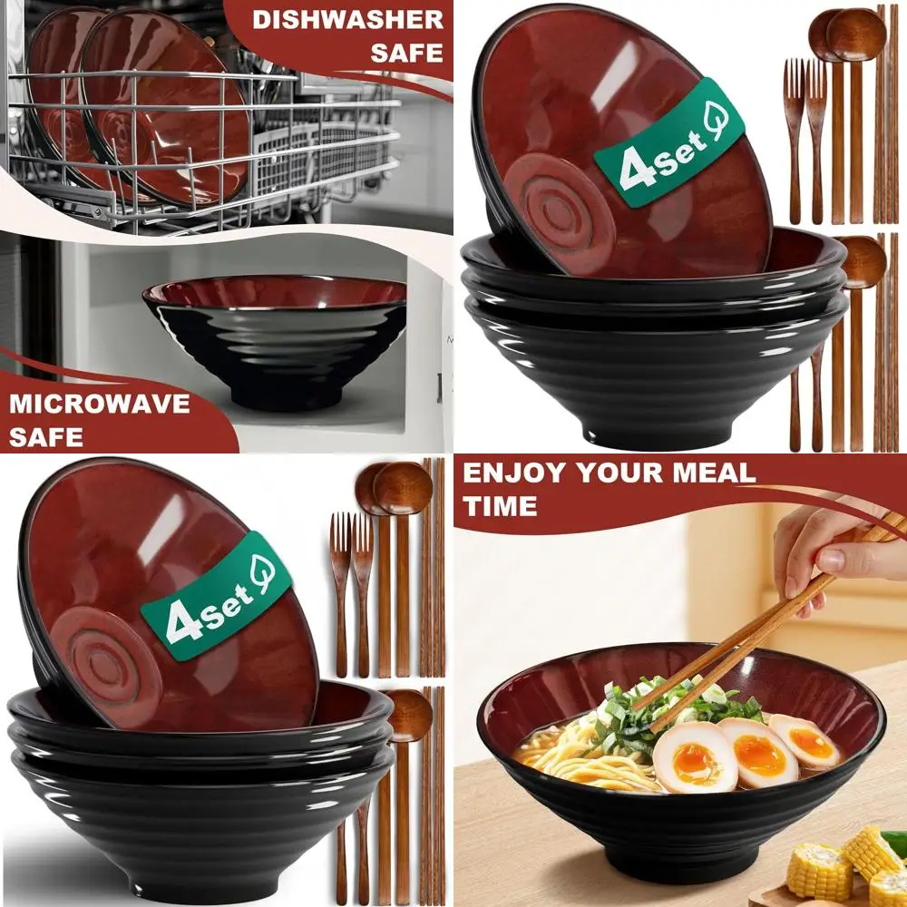 

Набор керамических мисок для рамена (16 предметов) - 8-дюймовые, в японском стиле, из фарфора, подходят для посудомоечной машины и микроволновой печи, идеально подходят для салатов, лапши.