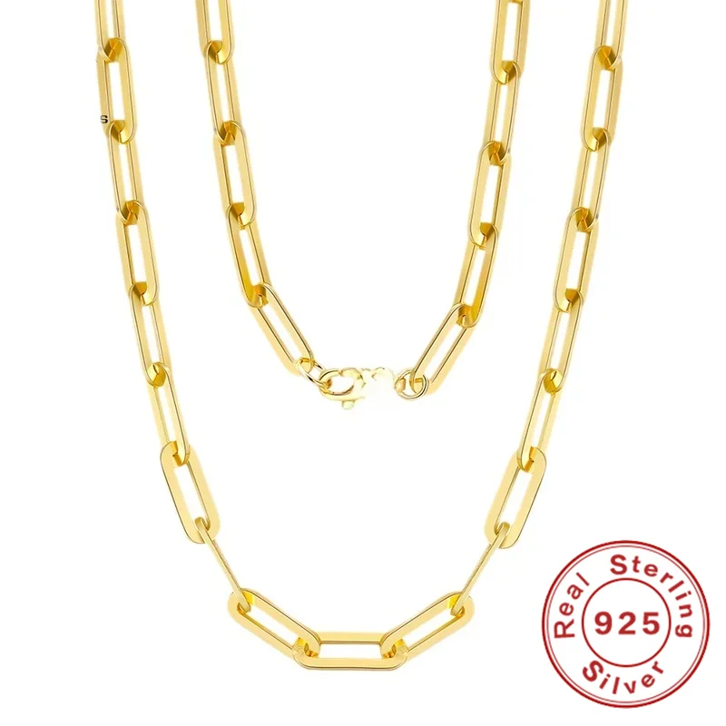 925 Sterling Silver Necklace 14K Gold Plating Simple Paperclip Necklace Women's Engagement Charm Jewelry Gift