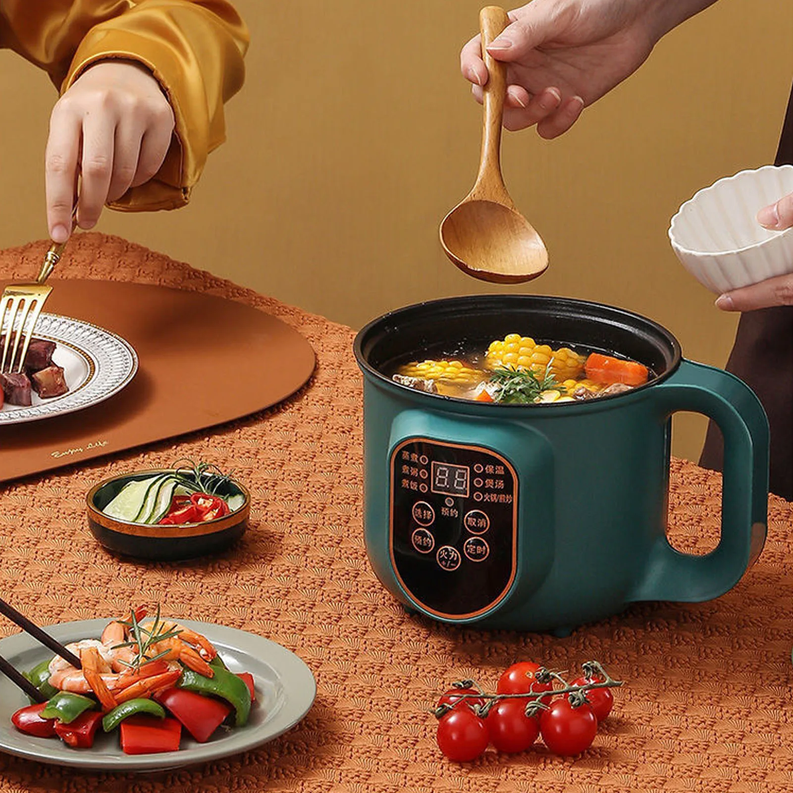 وعاء تسخين كهربائي غير لاصق سعة 1.8 لتر بقدرة 600 وات طباخ حجز ذكي صغير لحساء المعكرونة وبيض شريحة لحم ودقيق الشوفان