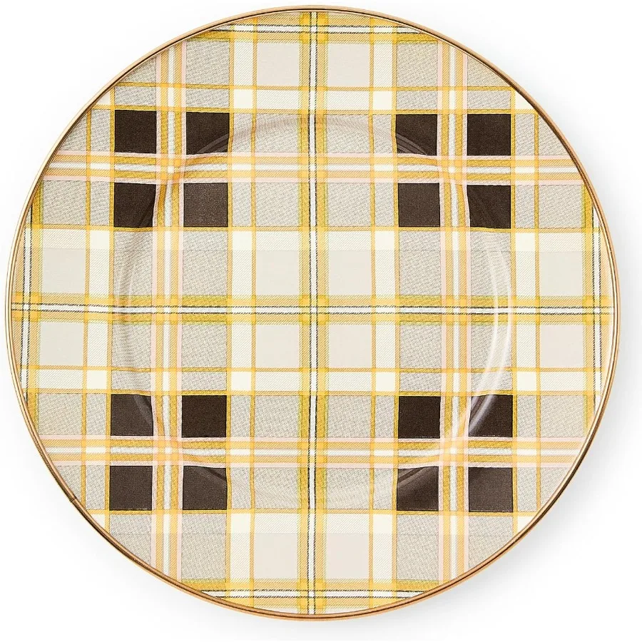 

Enamel Salad and Dessert Plate Small Plate for a Dessert or Appetizer Dish 8 Inches BrownandWhite Tartan Mocha