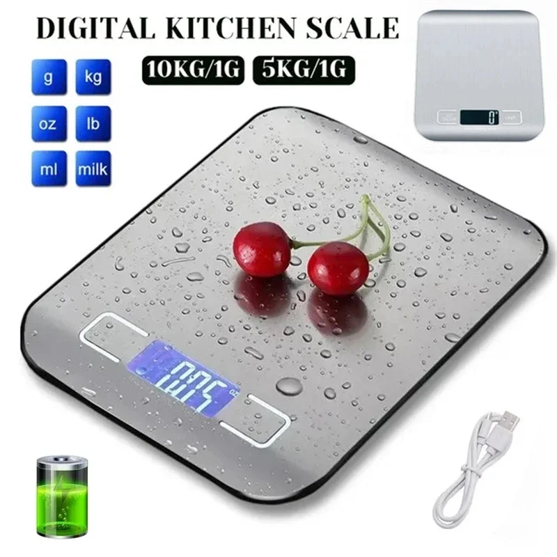 Kitchen Digital Scale Multi-function Portable Weighing Scale LCD Display USB Charging Electronic Scales Baking Measuring Tools