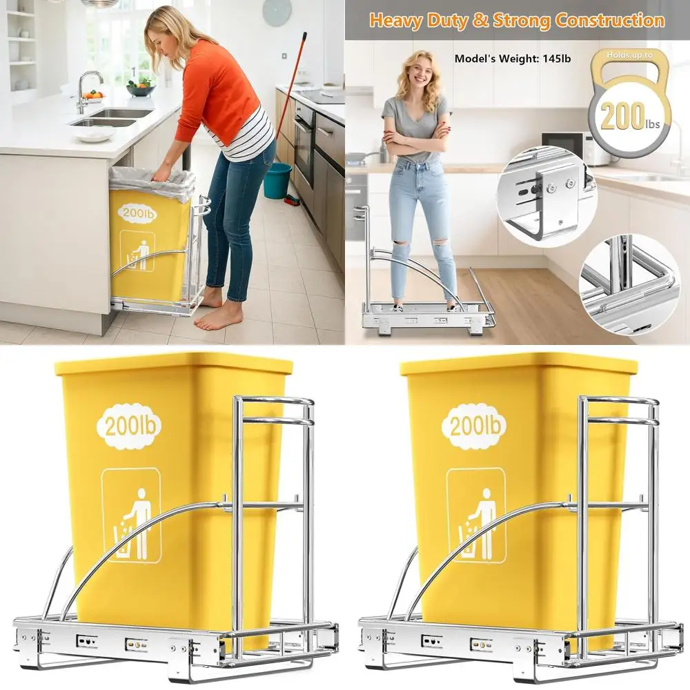 

Heavy-Duty 7-13 Gallon Pull-Out Trash Bin, 50Qt Under-Sink Waste Container for 13x17x19 Cabinet, No Bin Included