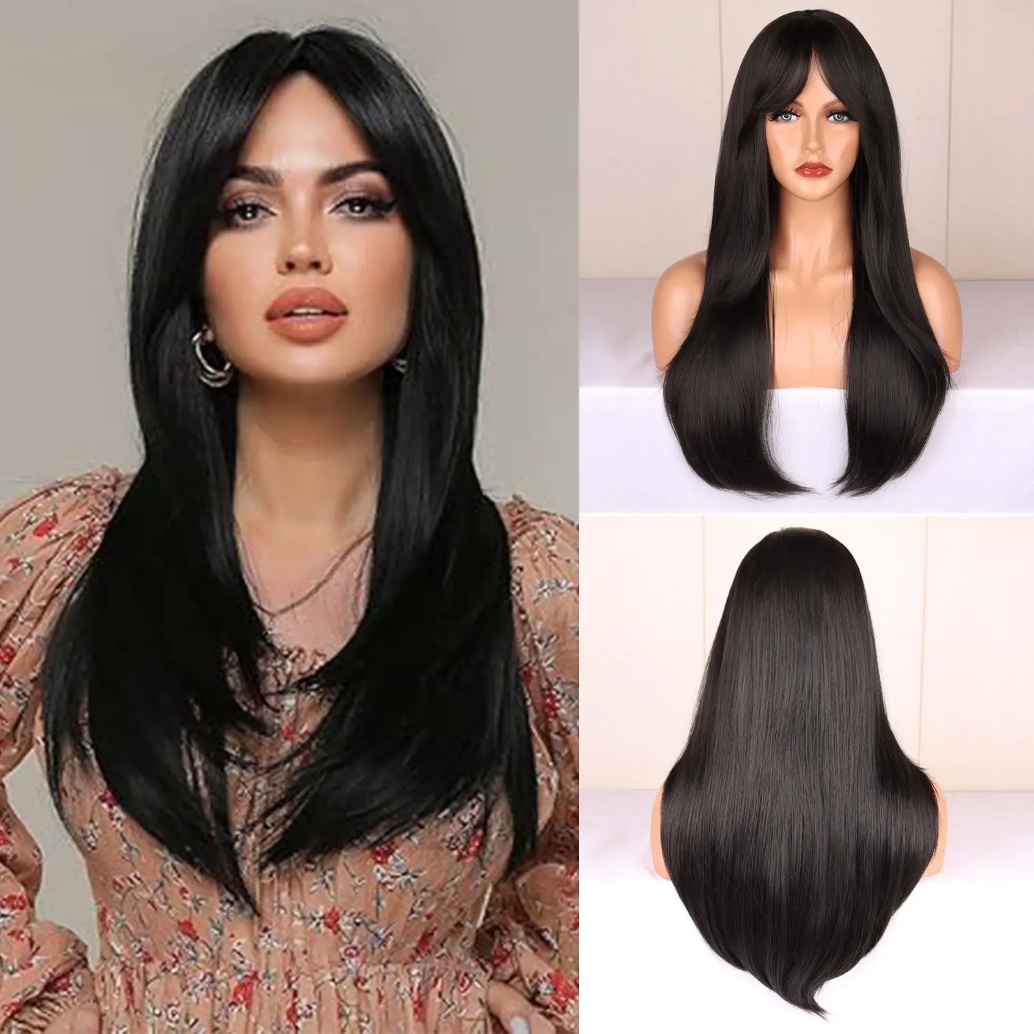 

New European and American wigs women's fashion long straight hair headscarf wig chemical fiber headgear headband wig