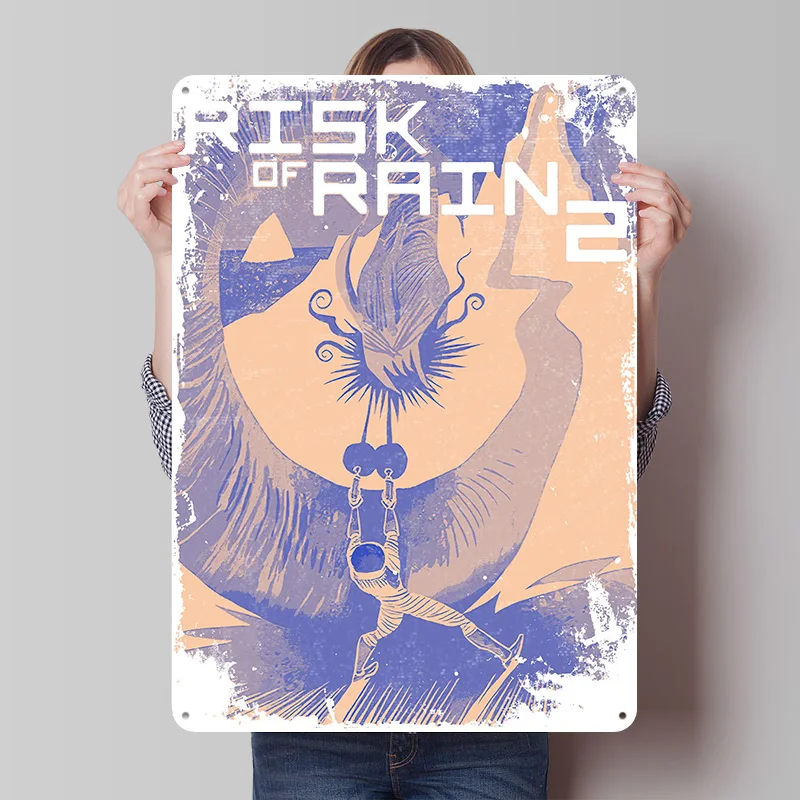 Risk of Rain 2 Spiel Gedrucktes Poster Individuelles Retro Wandkunst Vintage Metallschild zur Dekoration Wohnaccessoires Haus Zimmer