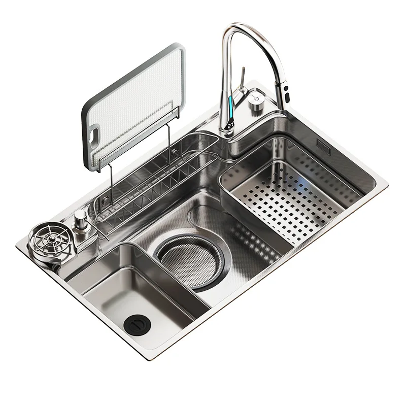 Integrated silver sink SUS304 stainless steel primary color rice grains, nano gun gray vegetable basin household, dishwasher set