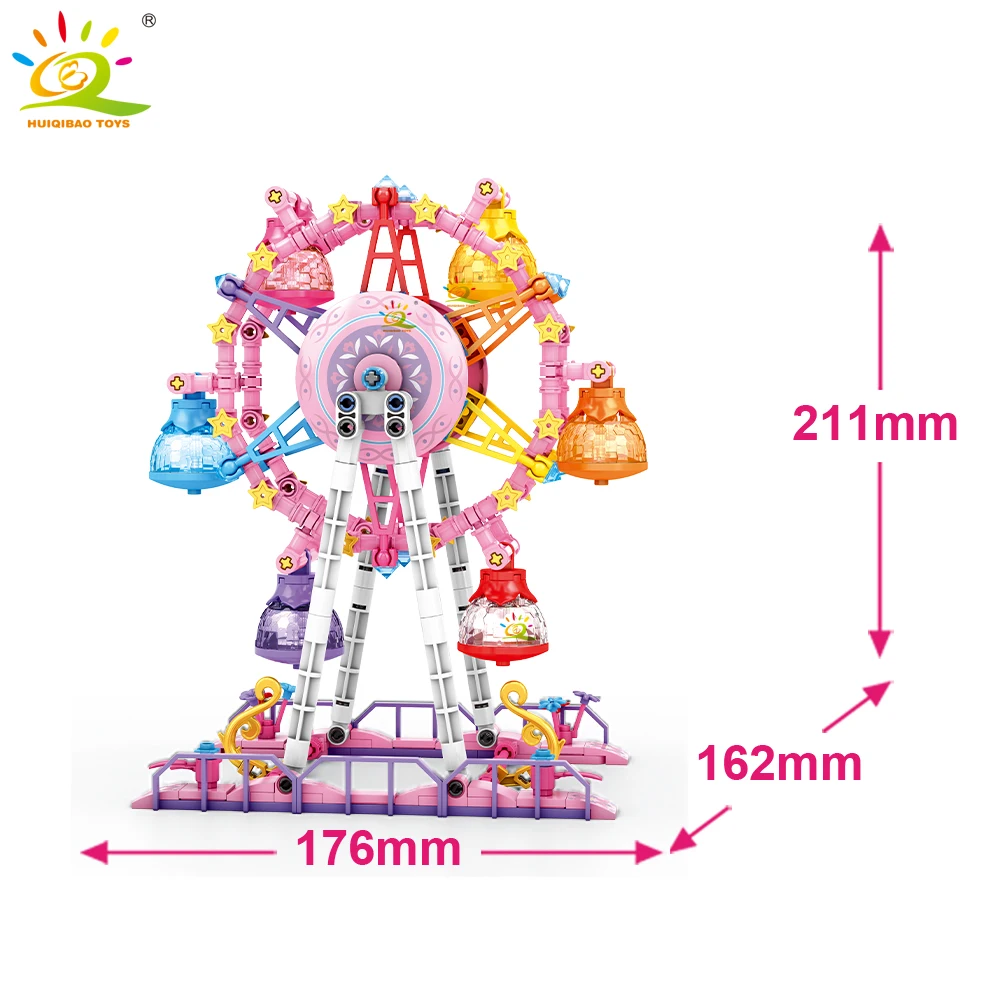 HUIQIBAO MOC Cute Ferris wheel Building Block Model Brick DIY Construction Toy for Children Desk Decor.
