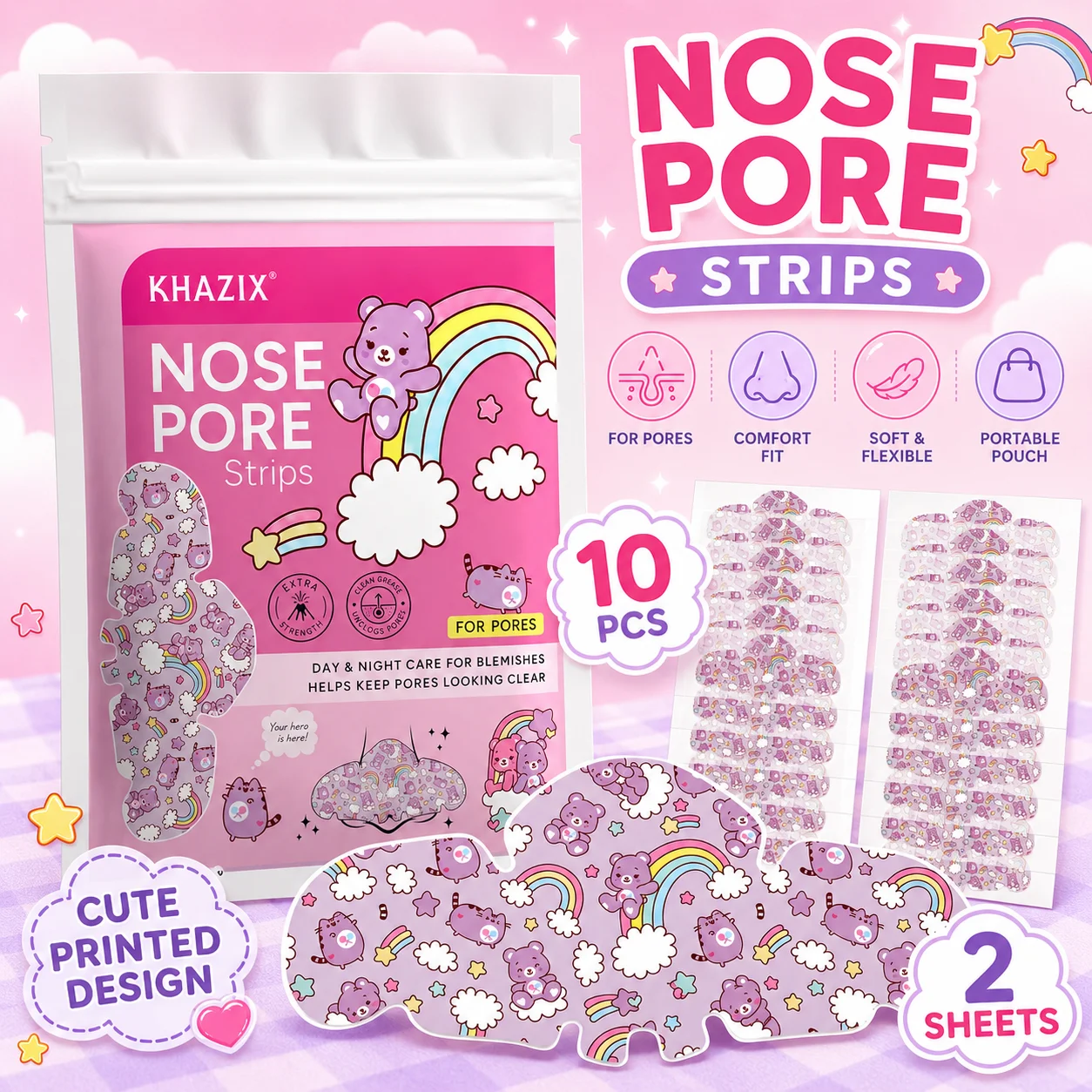 2/5/10PCS Blackhead Nose Pore Strips Deep Cleansing Nose Patch Cute Animal Pore Care 2PCS 1 Swab 5PCS 3 Swabs 10pcs 5 Swab