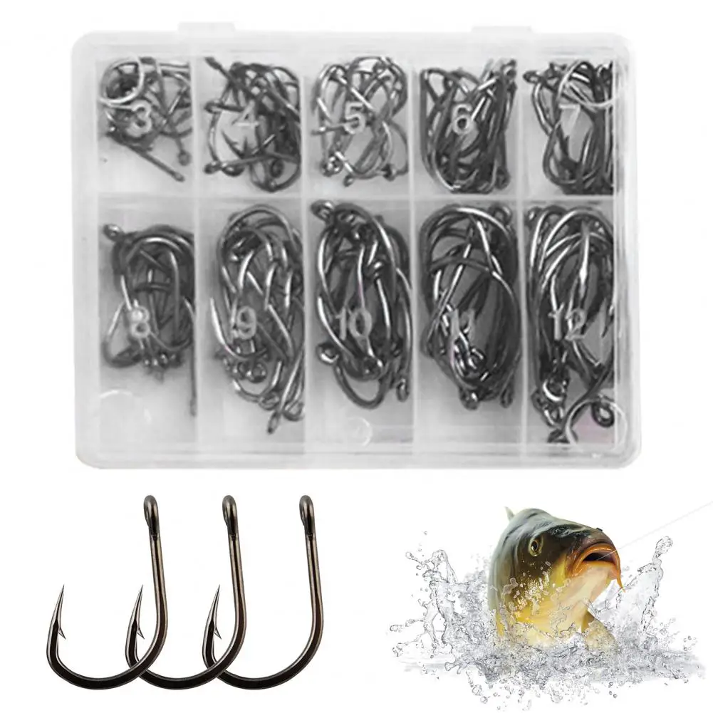 

200Pcs/Box Metal Fishhook 10 Sizes Heavy Duty Barbed Fishing Hook Freshwater Saltwater Bass Trout Walleye Fishing Accessories