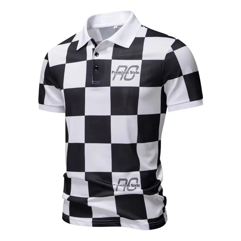 الكلاسيكية رقعة الشطرنج نمط الرجال قمصان بولو بولو الكورية سليم عادية كم قصير تي شيرت مريح تنفس المحملة القمم 2025 #2