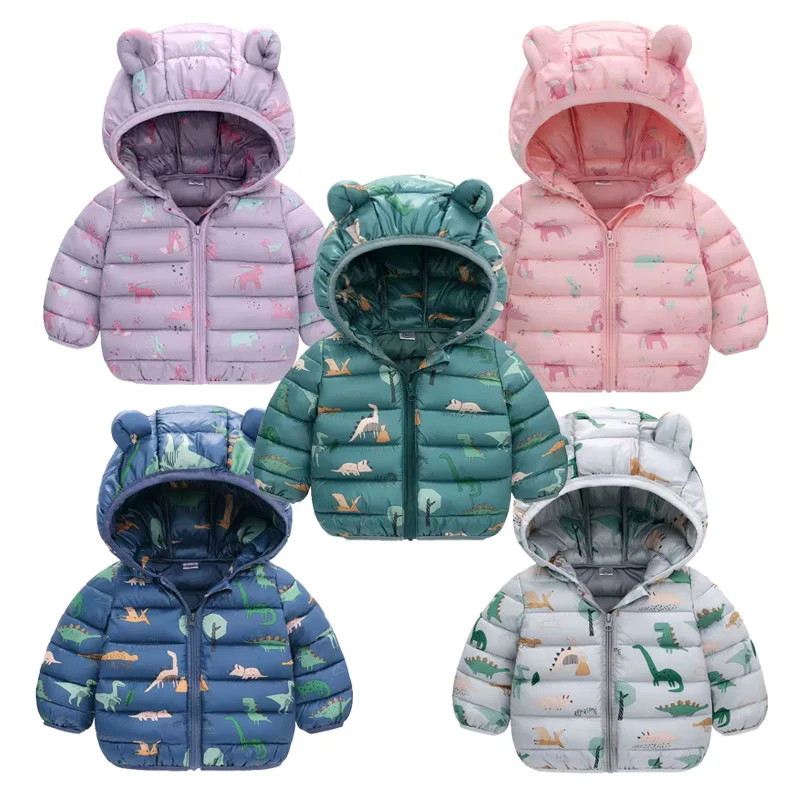 Baby Boys Girls Jackets For Kids Cartoon Bear Zipper Coats Autumn Boys Warm Hooded Down Jackets Children Christmas Outerwear