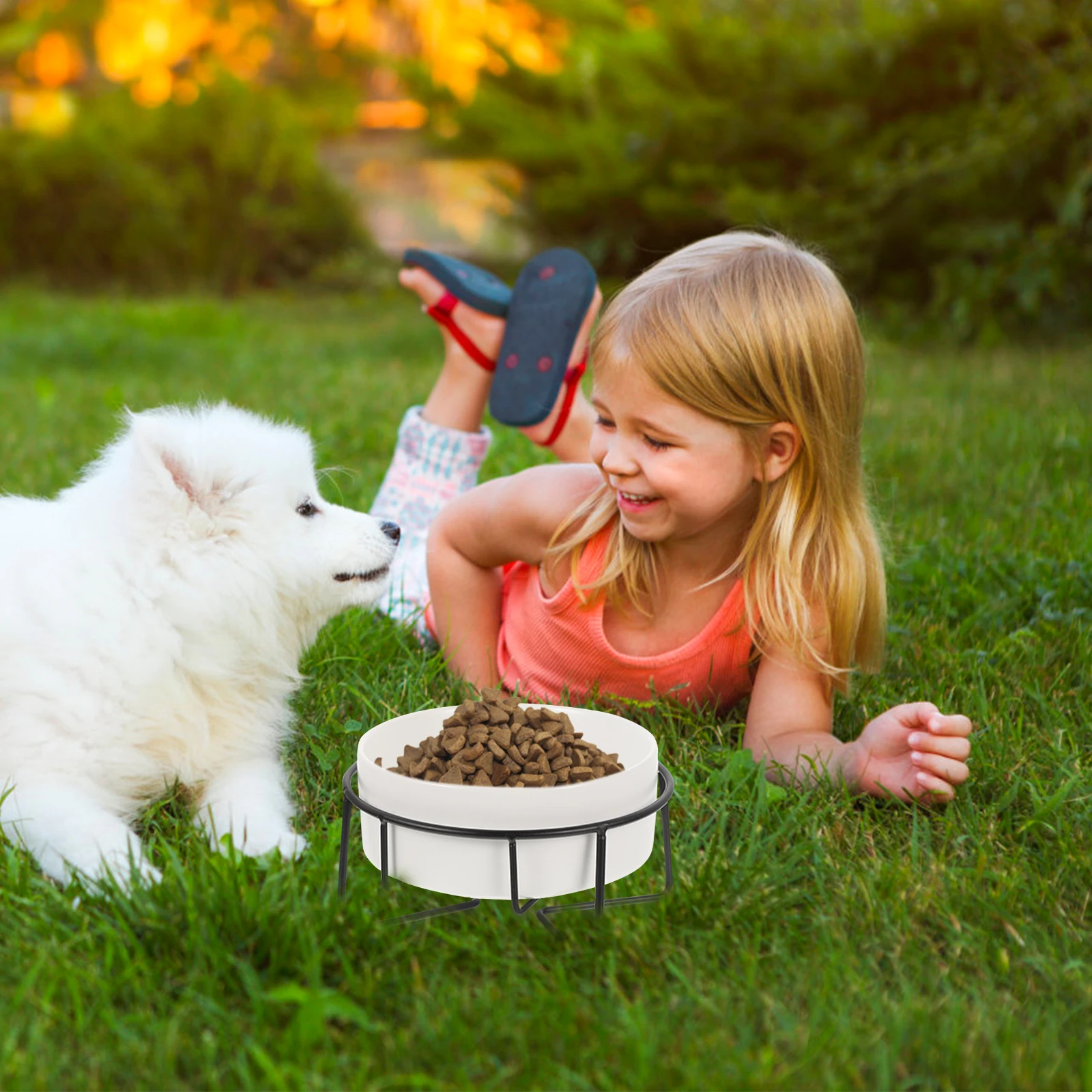 

1Set Raised Cat Food Bowl Metal Support Ceramic Elevated Feeding Bowl Neck Protection Pet Feeder for Puppy Kitten Comfortable