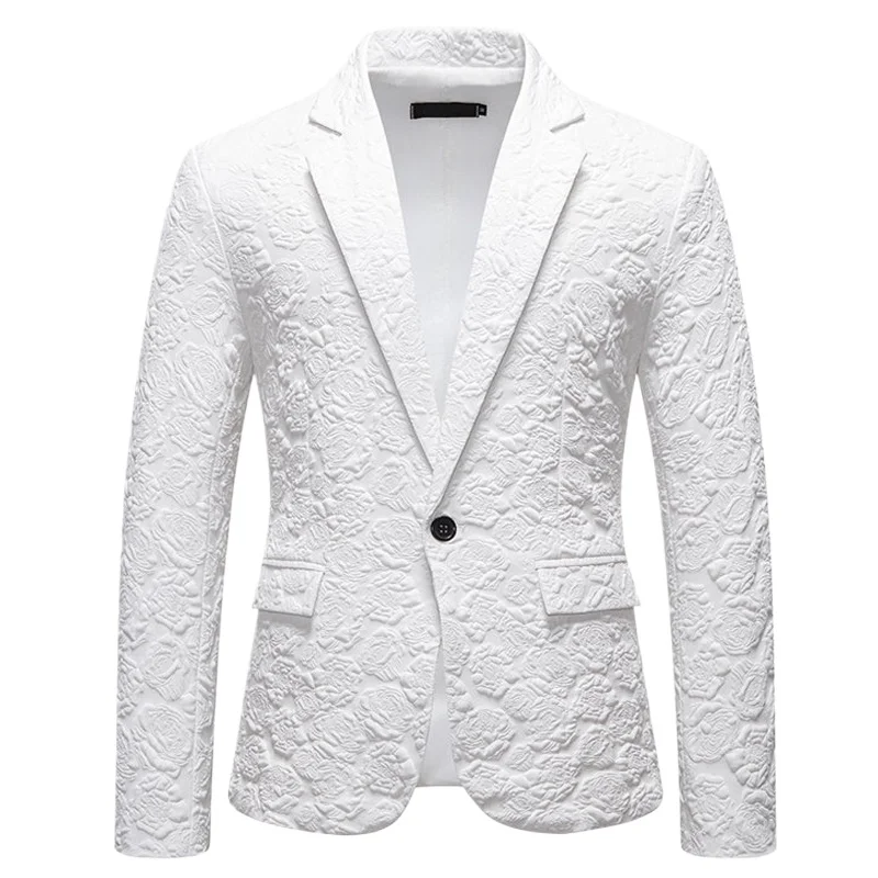 

Vintage Men's 3D Rose Jacquard Blazer Hombres Extravagantes Jackets Groom Slim Evening Dresses Wedding Elegant Man Suit Coat