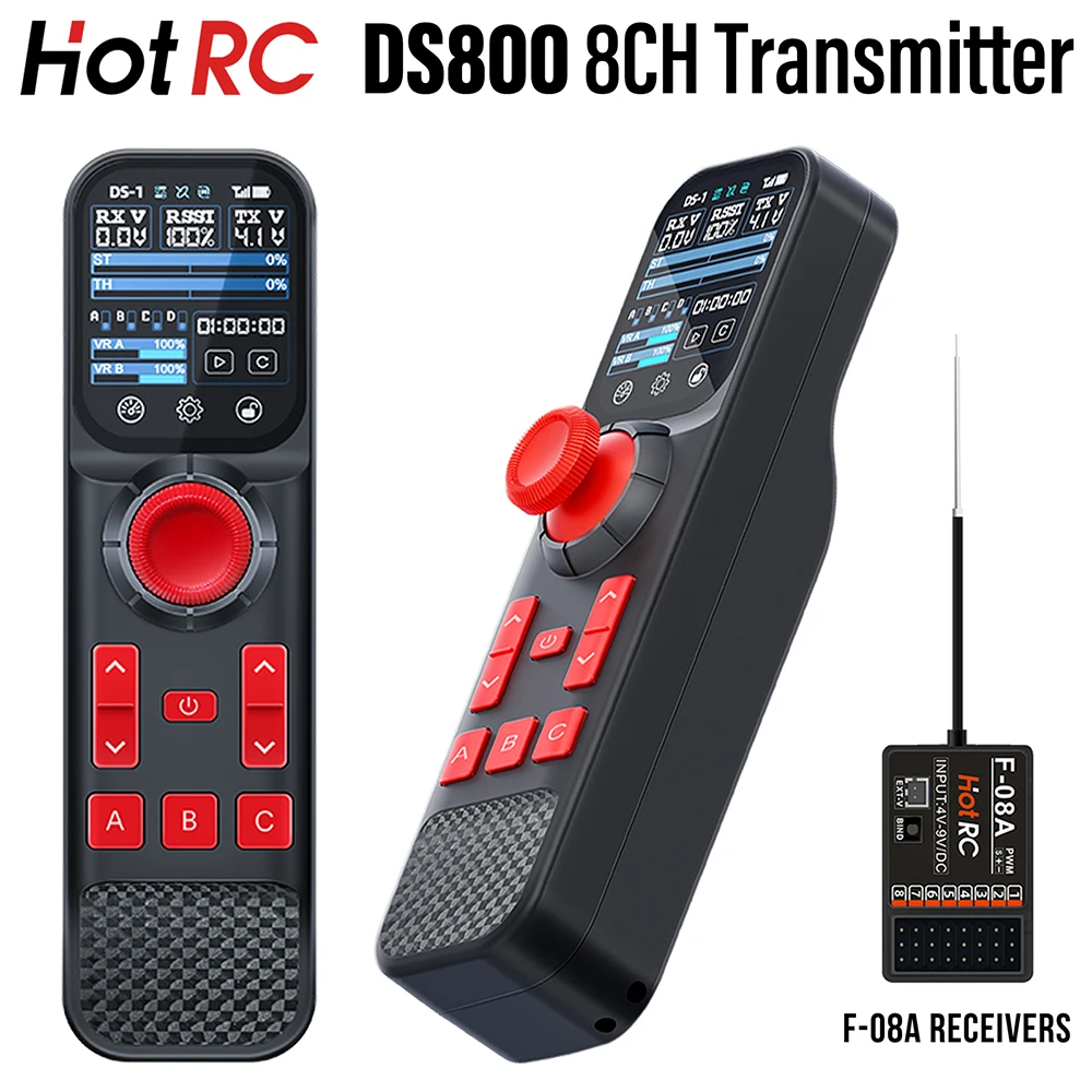 HotRC DS800 Transmitter 8CH Remote Controller 2.4GHZ 2.0in Color TouchScreen Return Function with F-08A Receiver For RC Car Boat