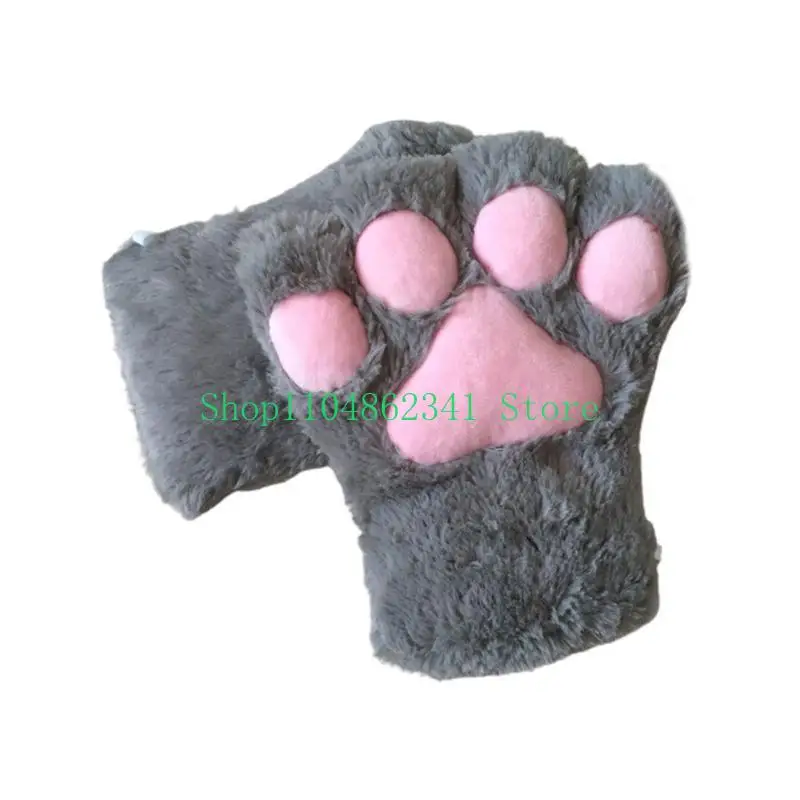 

5asd Winter Warm Full Finger Gloves Cartoon for Cat Paw Fuzzy Plush Anime Cosplay Mit