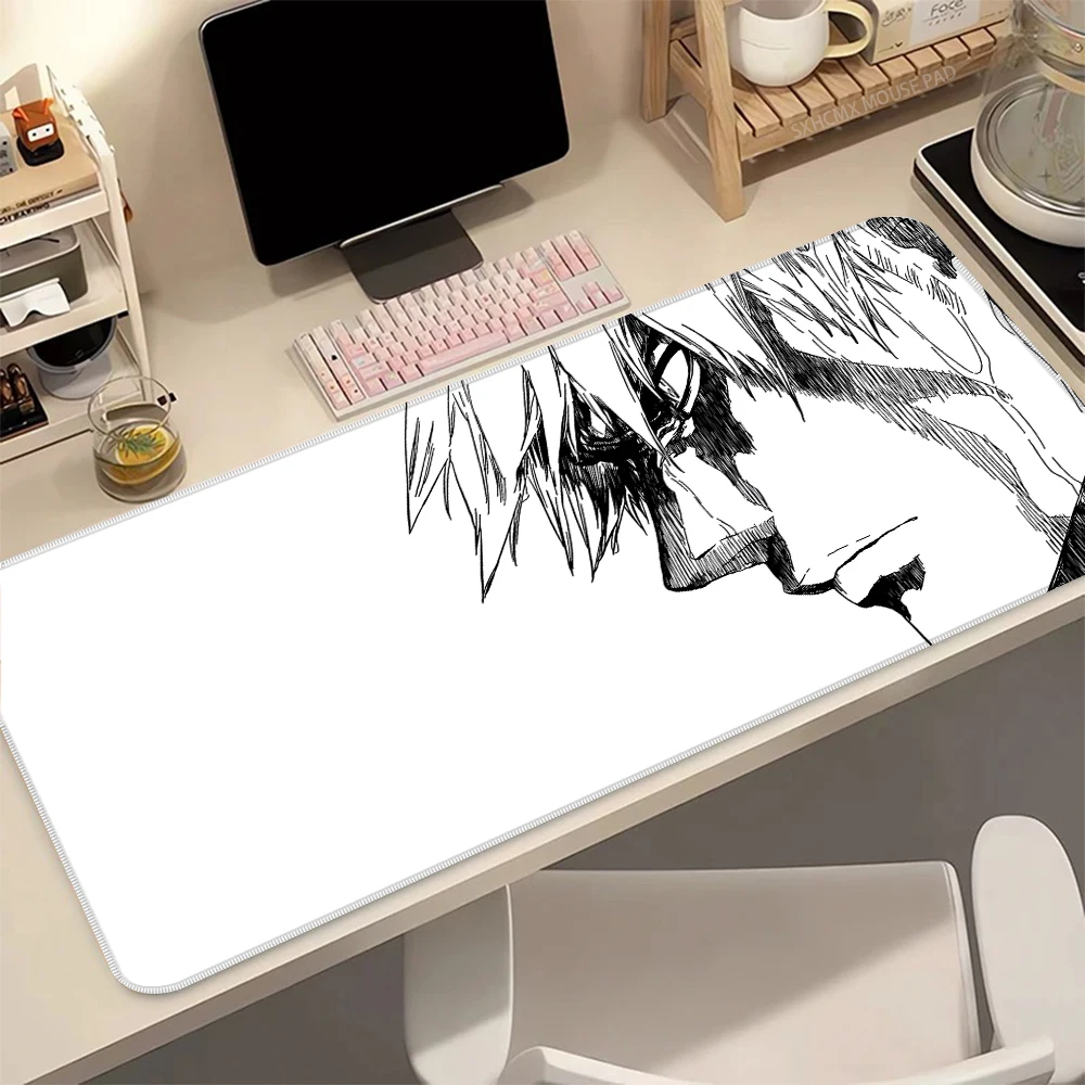 Bleach Manga Panel Weißes großes Mauspad Anime Shounen Gaming-Mauspad Rutschfeste Gummi-Weiche Tischmatte für Laptop Büro PC Gamer