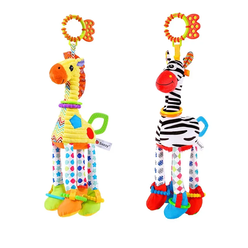 Miękka żyrafa Zebra Animal Handbells grzechotki pluszowe niemowlę dziecko rozwój uchwyt zabawki z gryzakiem zabawka dla dziecka na prezenty dla noworodków