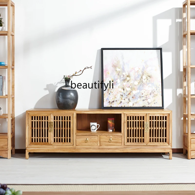 

New Chinese all-solid wood TV cabinet Old elm Zen paint-free storage floor cabinet Coffee table