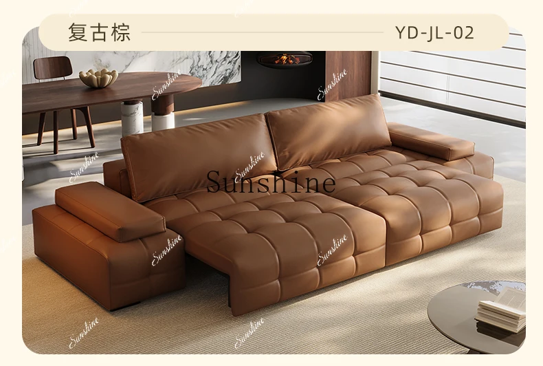 

Electric sofa bed full leather multi-functional villa large apartment first layer cowhide FT
