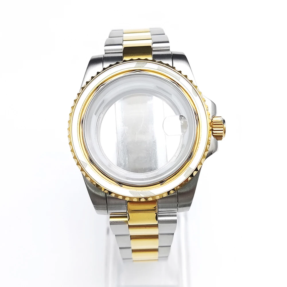 Watch Case and Strap Set Electroplating Gold Stainless Steel Watch Accessories with Mineral Glasses for NH35/NH36 Movement