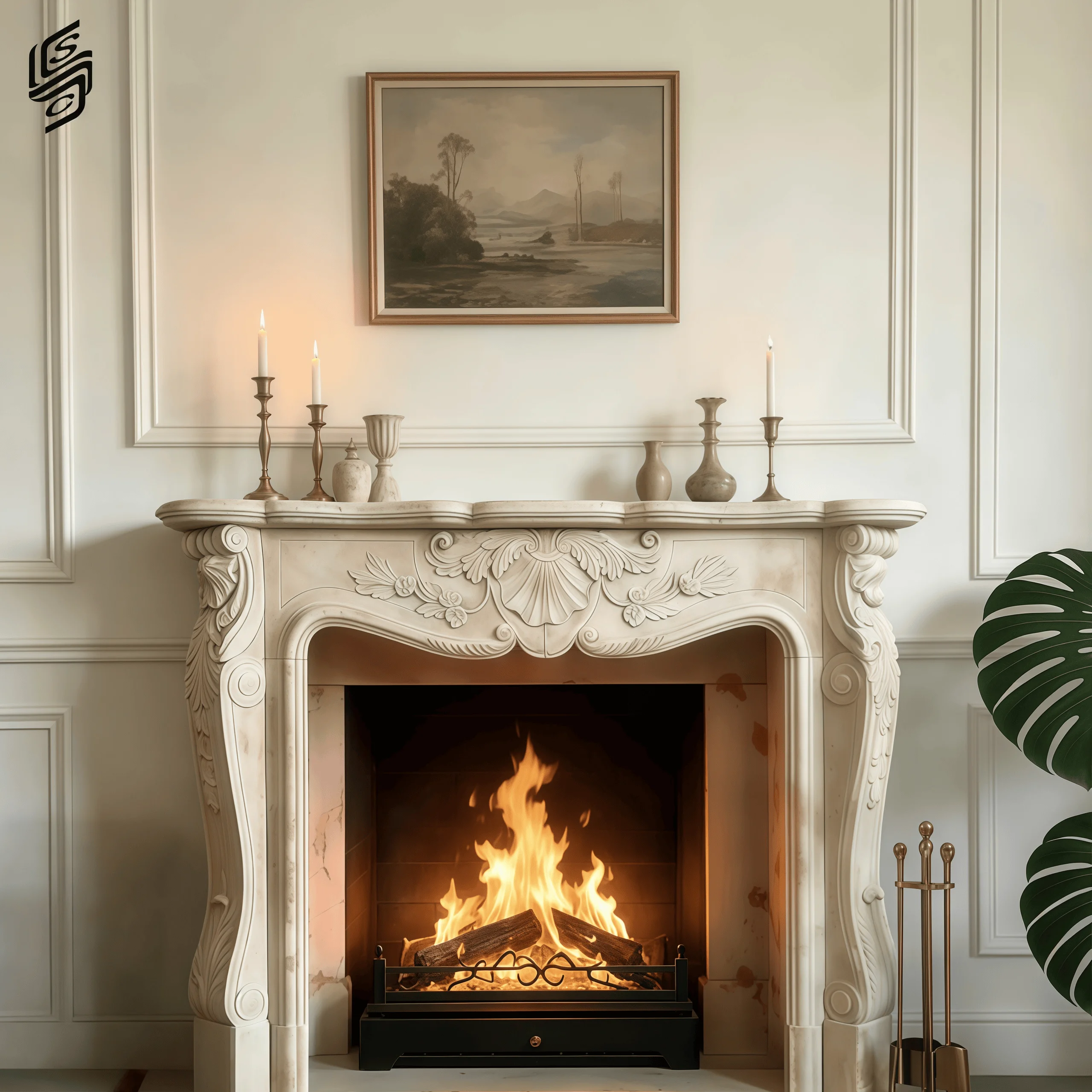 Spot Sale Hand Carving European Style Marble Fireplace Sculpture For Living Room Home Decoration