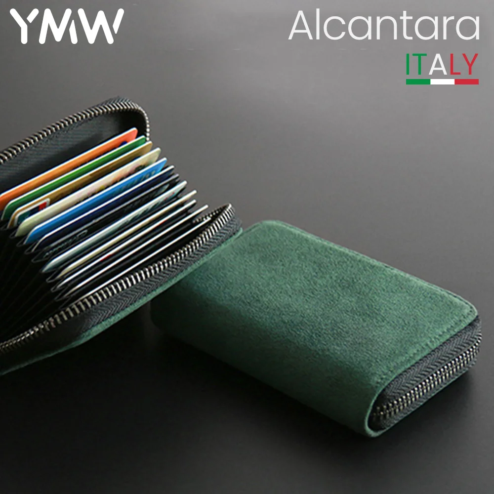 YMW Women & Man Alcantara Card Holder Luxury Artificial Leather Slim Card Zipper Wallet Small Thin Card Package