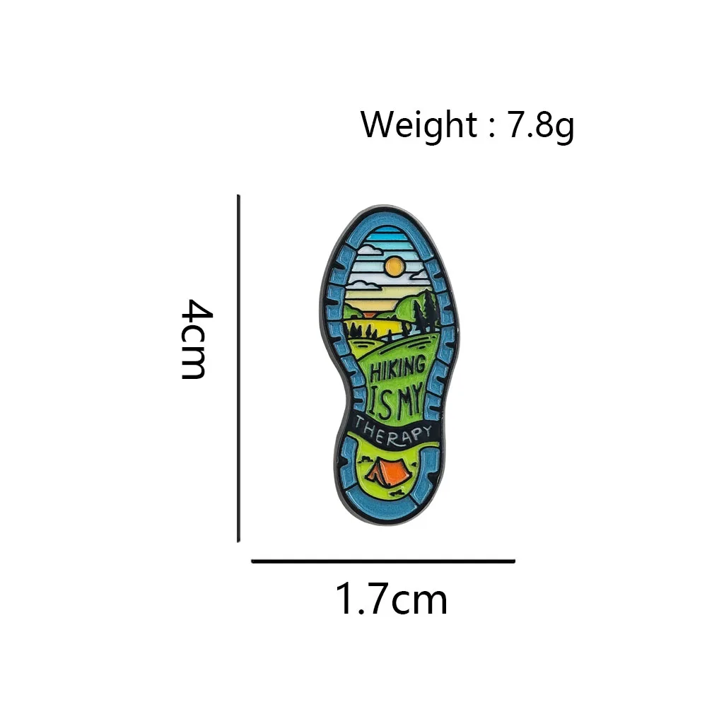 Wandern ist meine Therapie Emaille-Pin Lustige Camping-Schuhsohlen-Brosche Outdoor-Abenteuer-Abzeichen Naturliebhaber-Anstecknadeln Rucksack-Schmuck – Detail 2