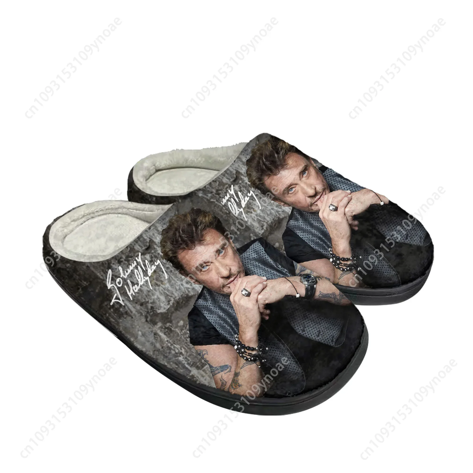 Johnny Hallyday Rock Singer Home Cotton Custom Slippers Mens Women Sandals Plush 3D Print Casual Keep Warm Shoes Thermal Slipper