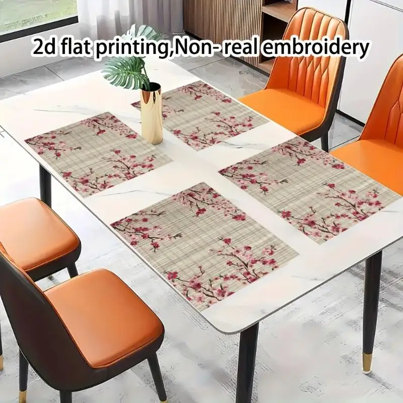 1pcs Japanese-Inspired Blossoms & Bamboo Placemats | Square Linen Table Mats