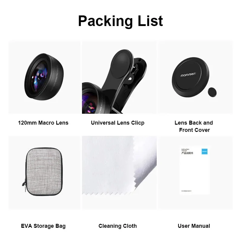 MARTVSEN 120MM Macro Lens, Professional 5K HD 10x Super Macro Universal Clip Camera Photo Lens for Samsung Andriod iPhone