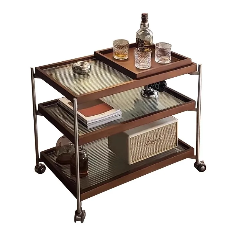 Sofa Cabinet Tea Side Shelf Table Changhong Glass Small Push Food Cart Home Living Room Pulley