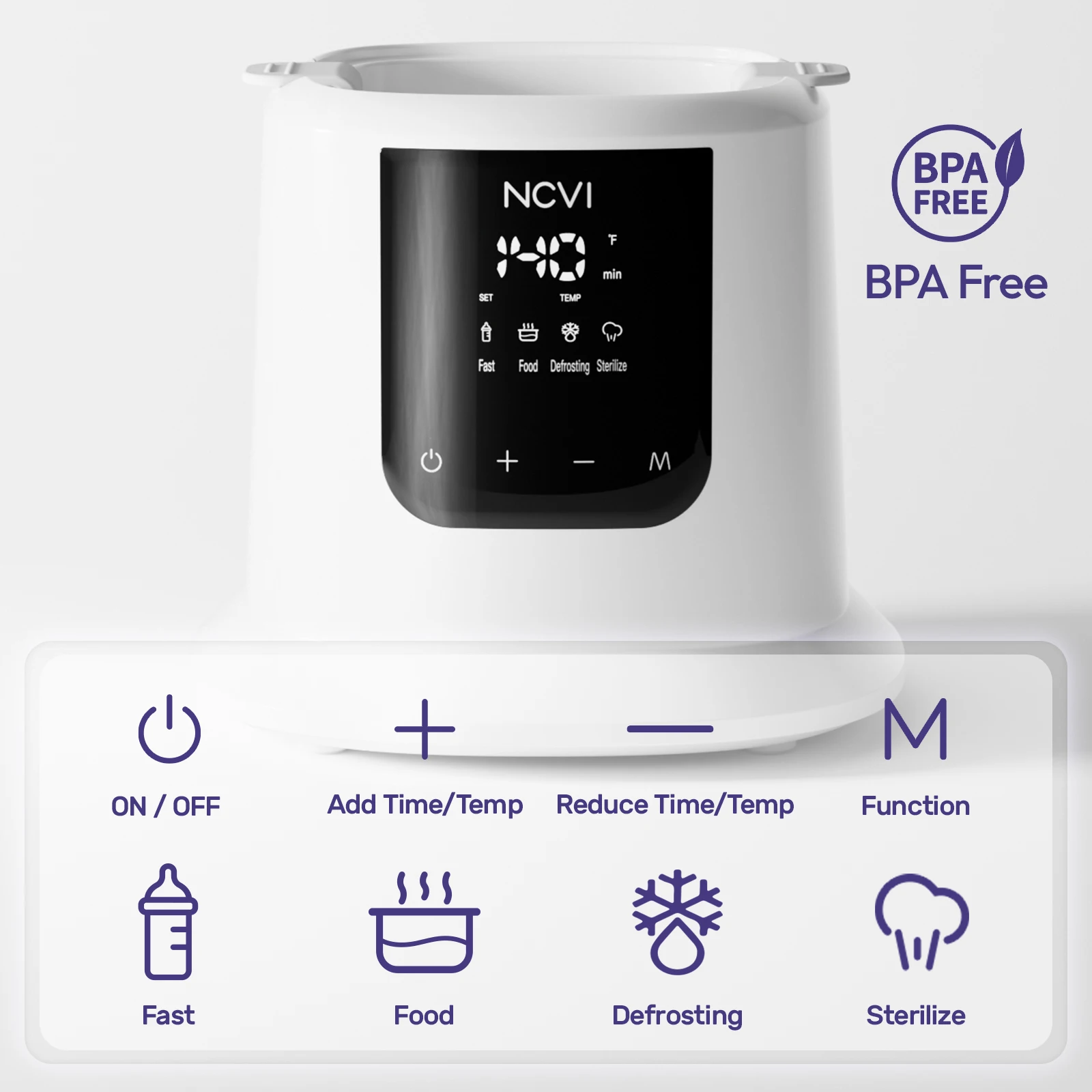 NCVI 3-Min Fast Baby Bottle Warmer, Multifunction with Timer Temperature Control Universal Use for Sterilizing Pacifier
