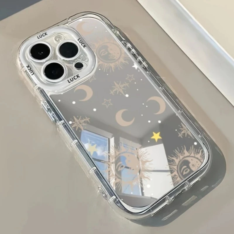 Funda para Teléfono con Espejo de Maquillaje Kawaii de Estrellas y Luna para iPhone 17 AIR 16 15 14 13 12 11 Pro MAX XR XSMAX 7 8 Plus Y2K, Carcasa Anticaída