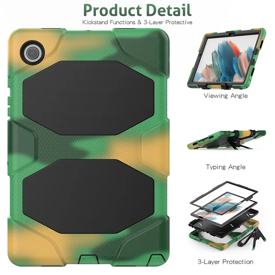 

Heavy Duty Rugged Back Cover for Samsung Galaxy Tab A8 Shockproof Case X205 X200 Silicone Case with Kickstand Screen Protector