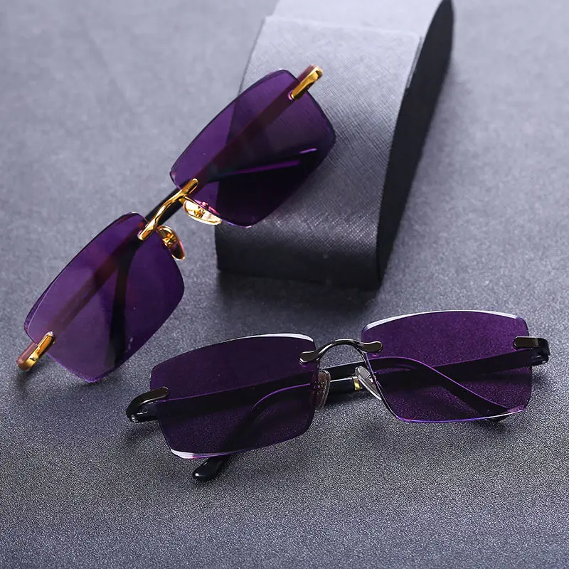 Vazrobe Purple Blue Mineral Stone Sunglasses Male Women Natural Crystal Lens Cool and Moisturizing for the Eyes Anti Scratch