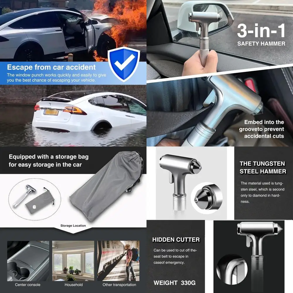 

2-Pack Alloy Car Window Breaker with KM46 Tungsten Tip, 3-in-1 Glass Breaker & Seatbelt Cutter & Escape Hammer Car Emergency Res