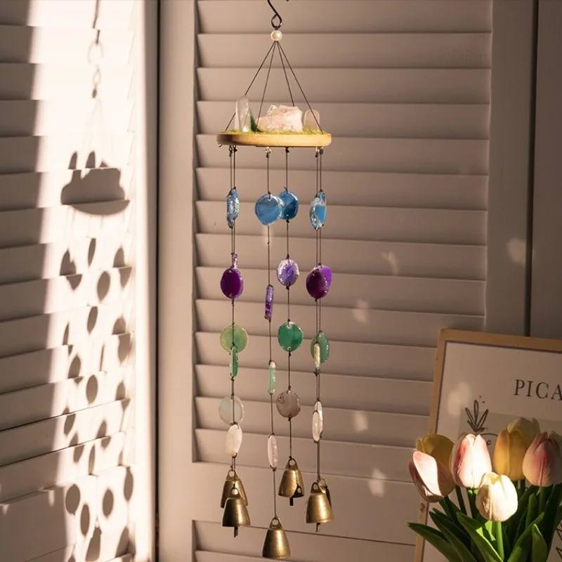 

Natural Crystal Agate Wind Chime Reiki Healing Gemstones Pendant Crystal Wind Chime Decor Home Garden Wall Room Ornament Decor