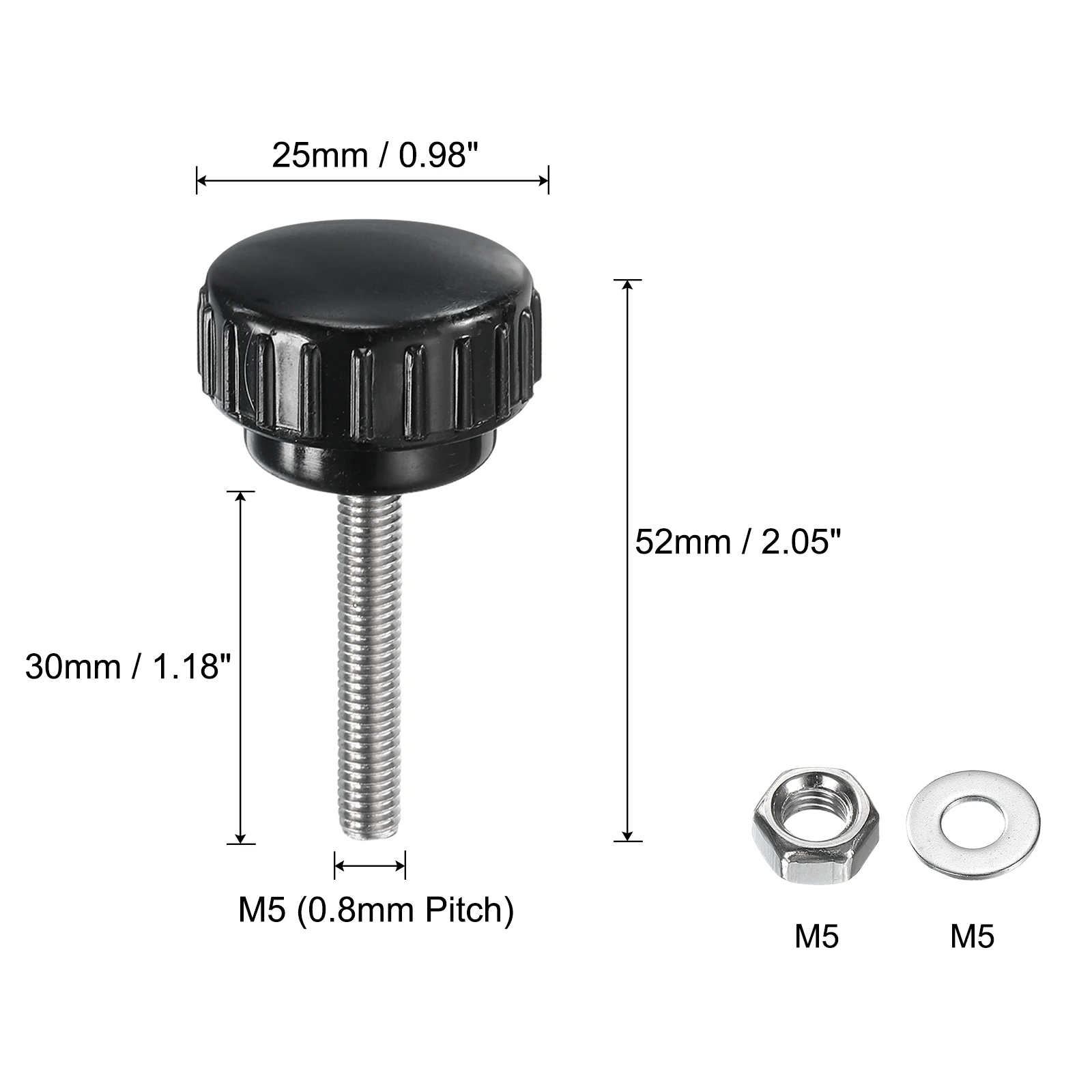 4Sets Knurled Knobs Carbon Steel Stud with Nuts Washers 14/18/25/30mm Head Knobs Thumb Screw Mounting Thumb ScrewsMonitor Screws