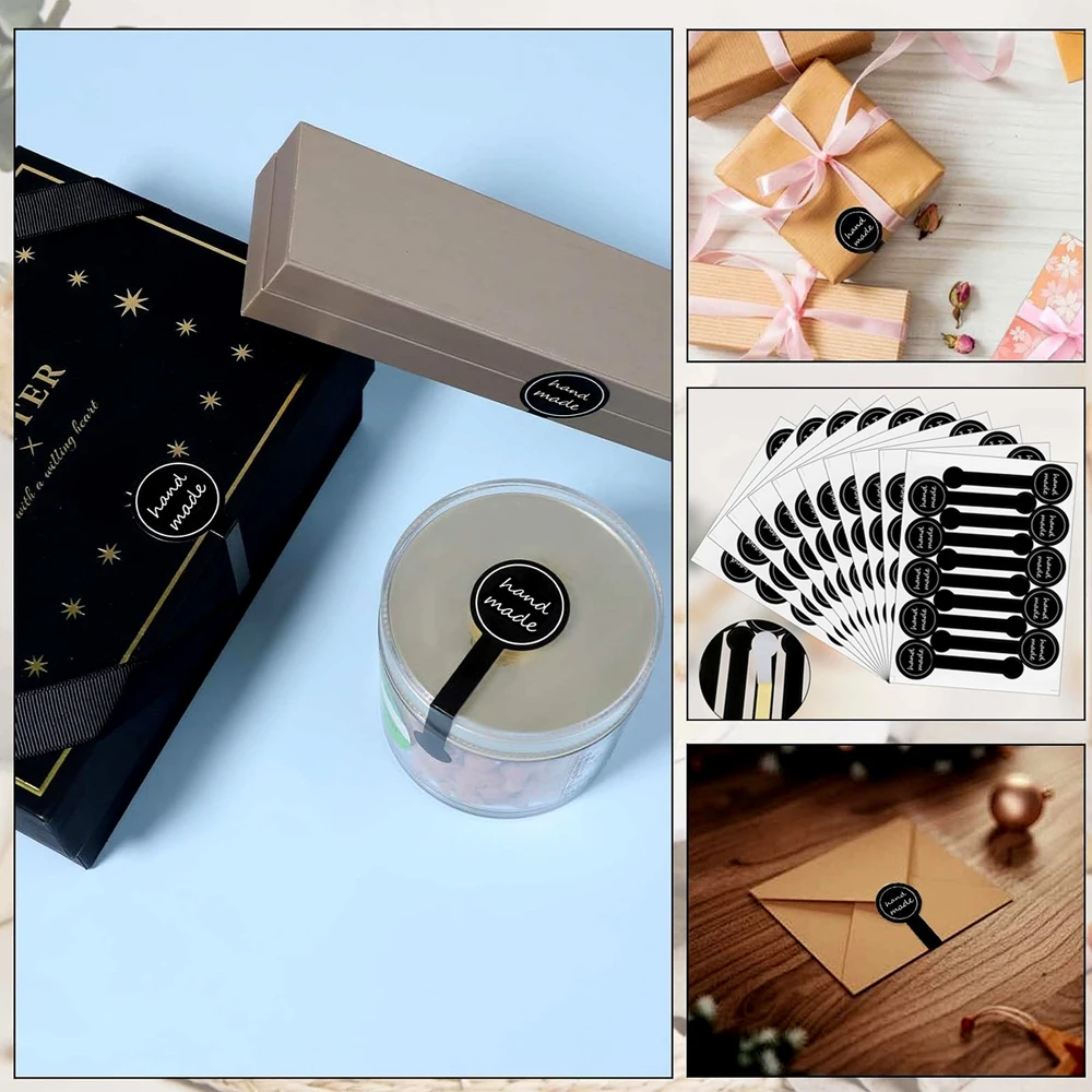 black hand made long sealing sticker pudding bottle sticker baking box label sticker baking handicraft products fashion 2026