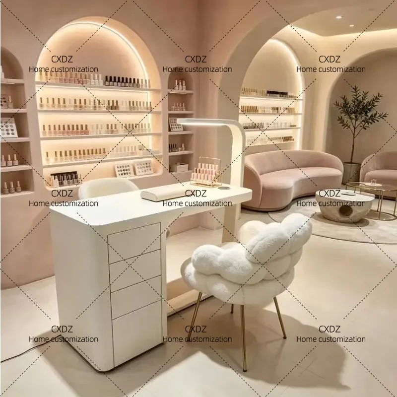 XXOpening Ceremony Mira  Wood Curved Manicure Table With Draws For Beauty Nail Salon