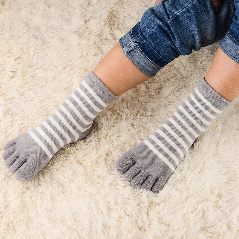 

5 Pairs Children's Striped Five Finger Socks Baby Boys Girls Pure Cotton Short Tube Indoor Floor Split Toe Socks Four Seasons