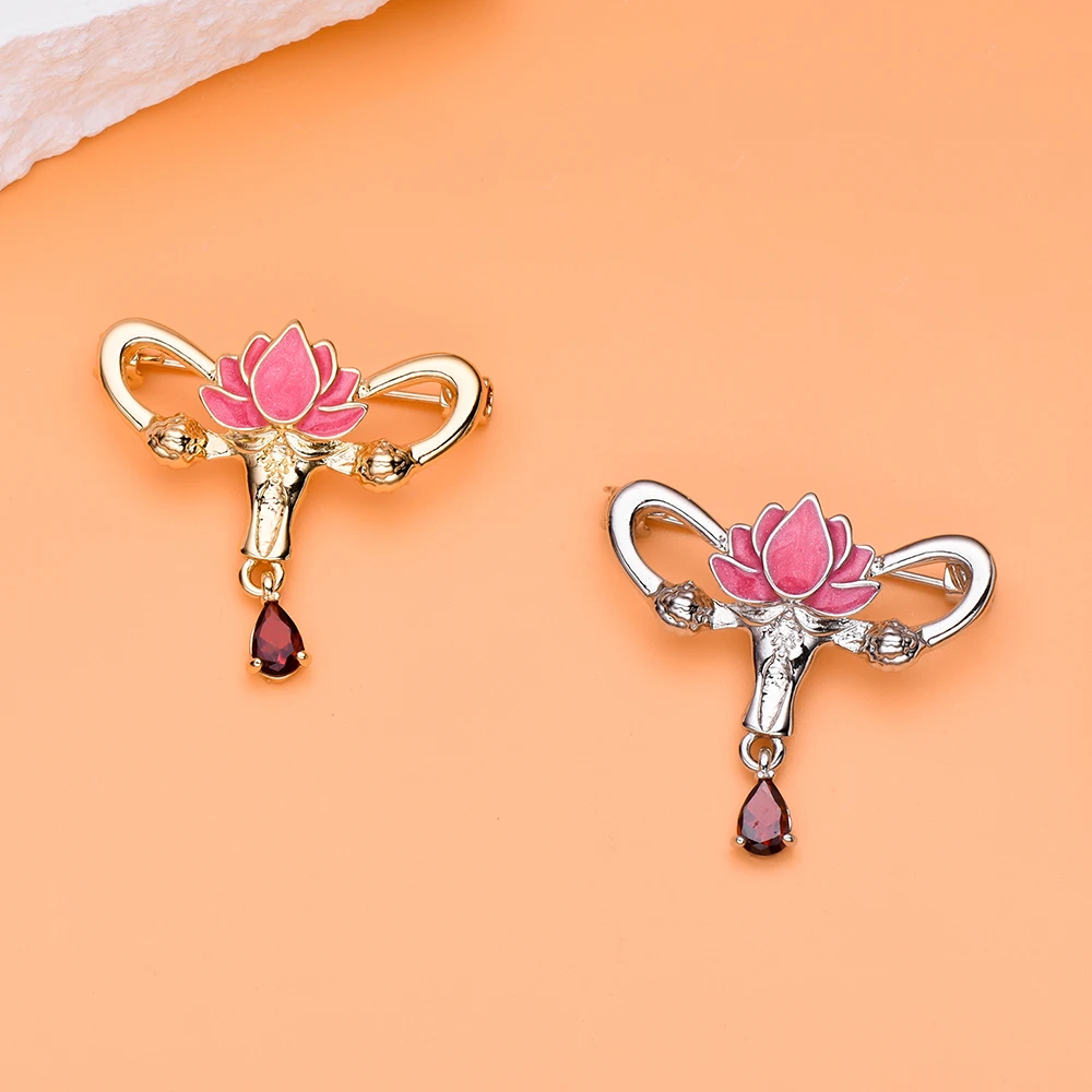 الإبداعية لوتس الرحم مع كريستال بروش دبوس أمراض النساء الطبية معاطف للأطباء والممرضات النساء مجوهرات التلبيب المهبل شارة الهدايا