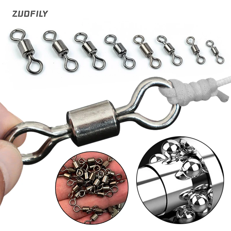 50Pcs High Strength Bearing Swivel Rotating Ring Connector Fishing Accessories Rolling Swivels for Freshwater Saltwater Fishing