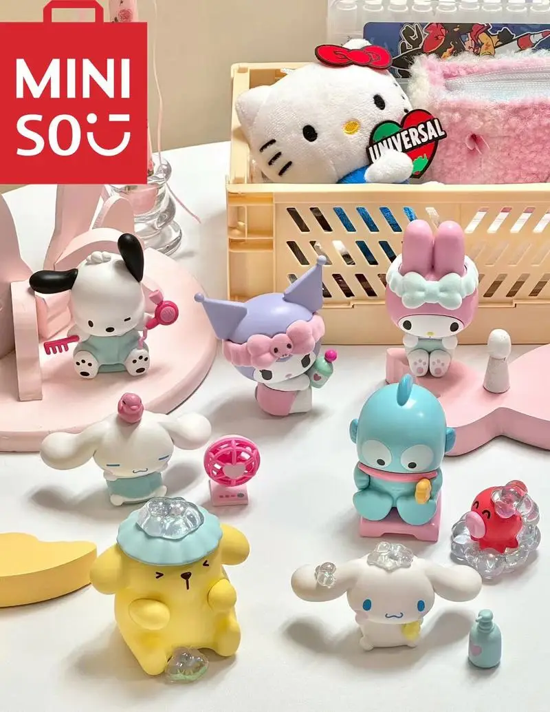 

Персонажи Miniso Sanrio, кукла из сериала «время ванны», модель, шторка, кавайные украшения для спальни, подарок на день рождения, детские игрушки