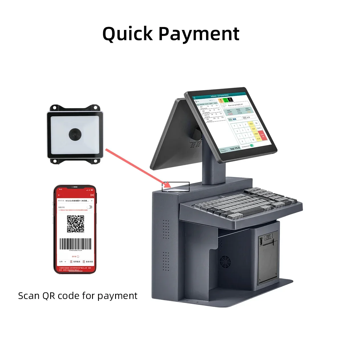 MASUNG AI Touch Screen PC Scale AI recognizes weighed Label Barcode Printing Scale Supermarket Weighing Scale With POS Software