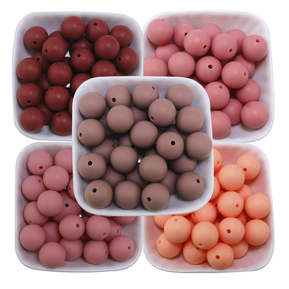 2024 50Pcs/Lot Silicone Beads 10mm 12mm 15mm New Colors Oatmeal Rust Blush Sage Camel Chewable DIY Wood Pearls For Making Pens