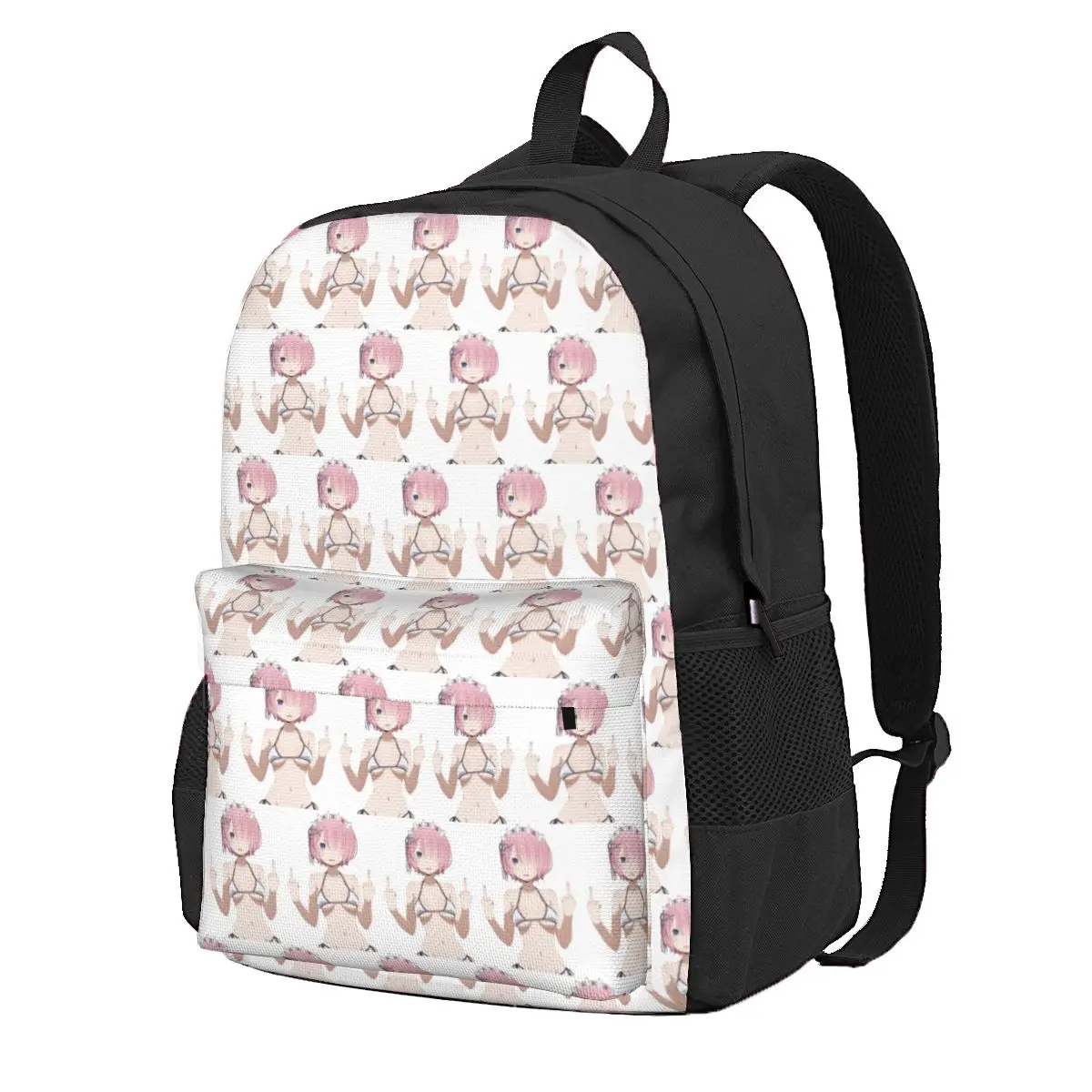 Anime Middle Finger - Ram Waifu Student Backpack School Bag Hiking Travel Daypack for Men Women Fashion Bookbag Shoulder Bags