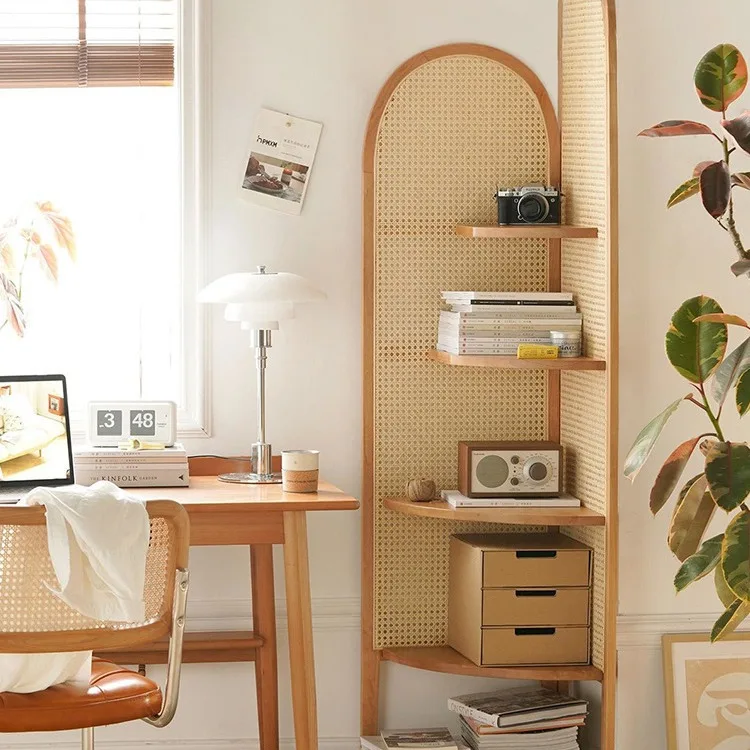 Retro entrance corner cabinet, bedside sofa, back cabinet, medieval triangular log bookshelf, rattan corner shelf