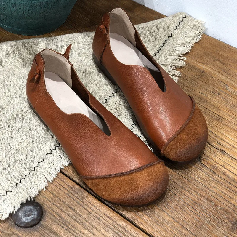 

Whensinger - 2023 Woman Shoes Autumn Genuine Leather Loafers Solid Slip-On Round Toe Handmade Flats 205 Casual Sneakers