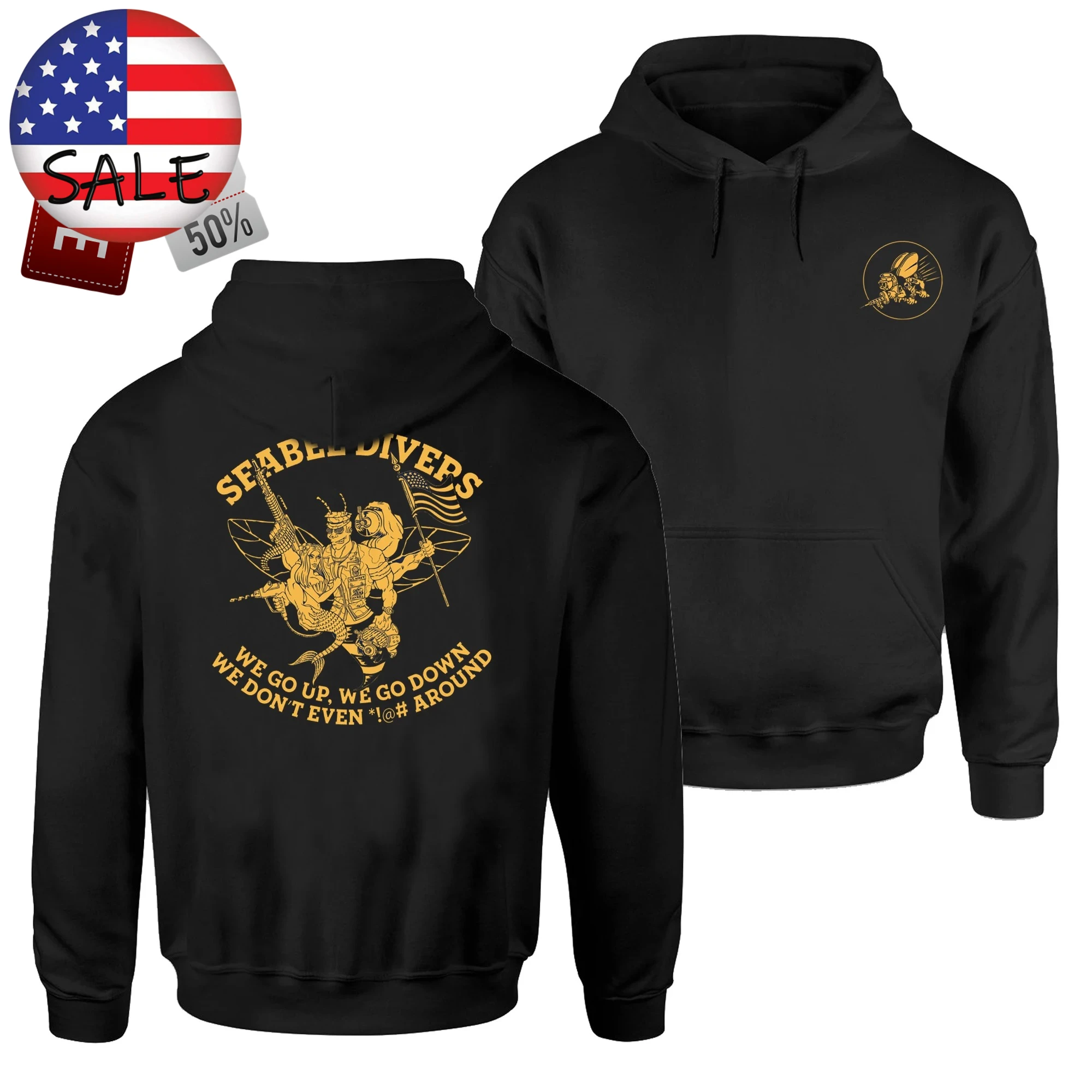

" We Go Up We Go Down " US Naval Seabee Divers Pullover Hoodie New 100% Cotton Casual Mens Sweatshirts Military Style Streetwear